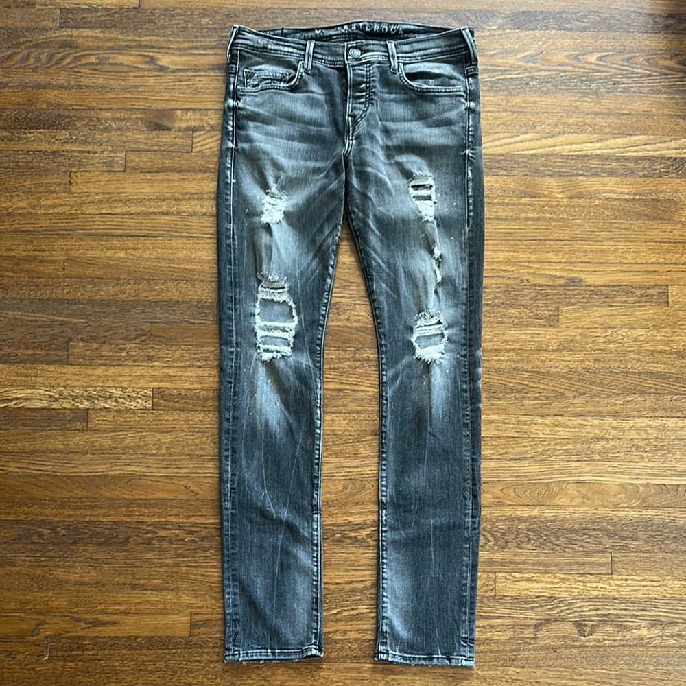 True Religion x Westbrook Men's Distressed Gray Stretch Cotton Skinny Jeans